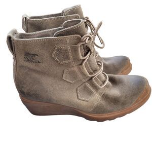 Sorel Toronto Wedge Suede Olive Green Ankle Booties NL2115-245 Women's US 6